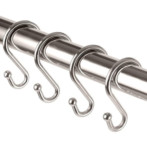 Metal Shower Curtain Hooks，Set of 12 Rings，Rust Resistant S Shaped Hooks Hangers for Shower Curtains, Kitchen Utensils, Clothing, Towels, etc. (Nickel)