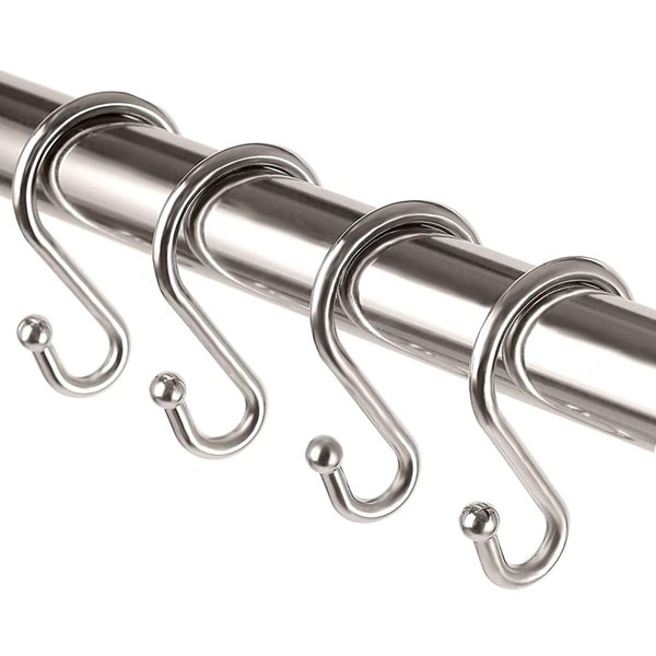 Metal Shower Curtain Hooks，Set of 12 Rings，Rust Resistant S Shaped Hooks Hangers for Shower Curtains, Kitchen Utensils, Clothing, Towels, etc. (Nickel)