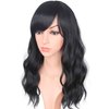 SYMEIW Medium Long Black Wavy Wigs For Women Synthetic Full Hair Natural Black Wigs With Side Bangs For Daily Use 16 Inches (NATURAL BLACK(1#))