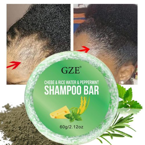 Vemofoper Chebe & Rice Water & Peppermint Shampoo Bar Soap for Hair Growth, Repairs Split Ends Broken Dry Damged Strand, Conditions & Strengthens, Makes Hair Look Smooth - Shiny Shampoo