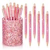Bling Sequin Pen Holder with 6 Pcs Sequin Click Pens Cute Sequin Glitter Retractable Ballpoint Pens, Pencil Cups for Desk Organizer Makeup Brush Holder for Women Girls Classroom Offices (Pink)