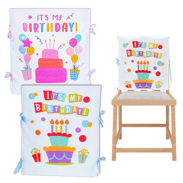 Birthday Chair cover-2-Piece Set with Ribbon &Birthday Chair Cover for Classroom-Machine Washable Reusable-Perfect for Birthday Party &School