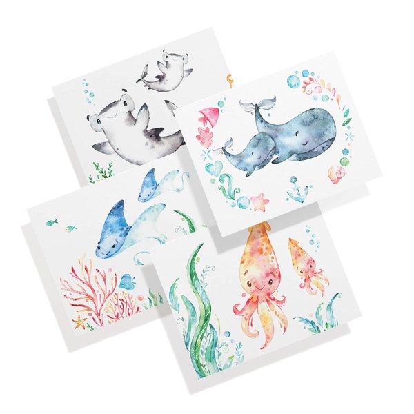Twigs Paper - Assorted Ocean Animals Greeting Cards - Stationery Cards with Envelopes - Thank You Card - Blank Note Cards - Greeting Cards for All Occasions - Made in USA (5.5 x 4.25, Set of 12)