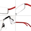 REAVEE Stylish Half Frame Reading Glasses for Women Ladies, Half Lens Lightweight Rectangle Metal Portable Readers with Cases, Red +3.0