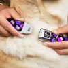 Dog Collar Seatbelt Buckle Owl Eyes Black Purples Pinks 15 to 26 Inches 1.0 Inch Wide