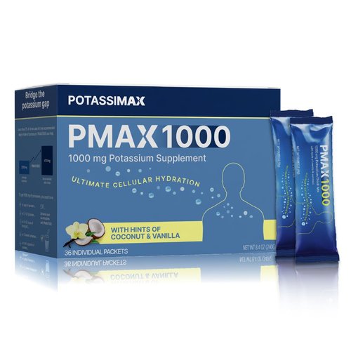 PMAX1000 Potassium Supplement Powder 1000mg, High Dose 4-Type Potassium Blend with Citrate, Chloride, Gluconate & Bicarbonate, Electrolyte, Kidney & Heart Support Supplement (36 Travel-Ready Packets)