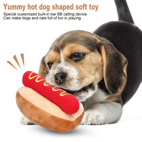 HEEPDD Squeaky Dog Toys, Hot Dog Shape Stuffed Toys Puppy Chew Toys Dog Plush Toys Teeth Cleaning Interactive Toy for Small Medium Dogs