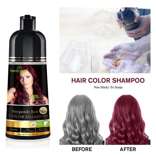 Herbishh Hair Color Shampoo for Gray Hair – Magic Hair Dye – Colors Hair in Minutes–Long Lasting–500 Ml–3-In-1 Hair Color–Ammonia-Free (Burgundy)
