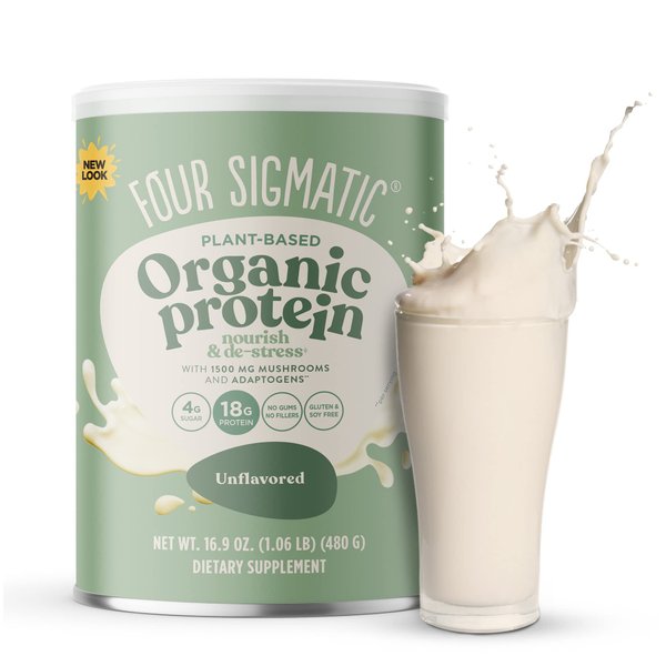Four Sigmatic Organic Plant-Based Protein Powder Unflavored Protein with Lion’s Mane, Chaga, Cordyceps and More | Clean Vegan Protein Elevated for Brain Function and Immune Support | 16.9 oz