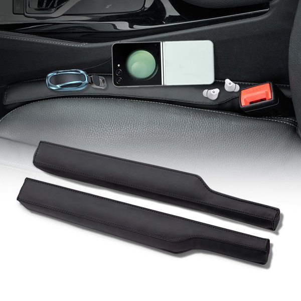 iVaristle Leather Car Seat Gap Filler 2 Packs, Seat Crevice Blocker Between Seat and Center Console for Car Truck SUV, Stop Things from Dropping, Universal Car Essentials Interior Accessories Black