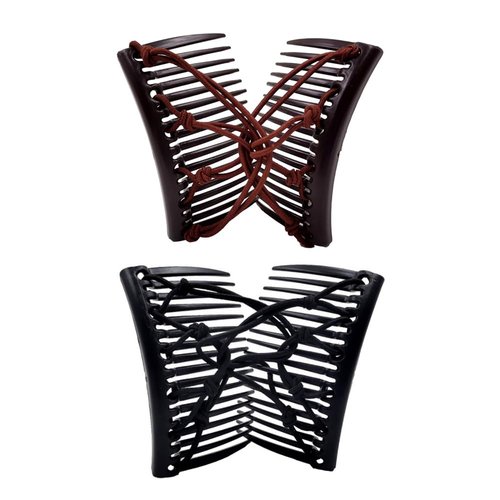 LOVEF 2 Pieces Stretchy Double Comb Hair Clip Adjustable Elastic Hair Comb No Crease Hair Pins Hair Accessories for Women Curly Thick Wavy Hair Ponytail