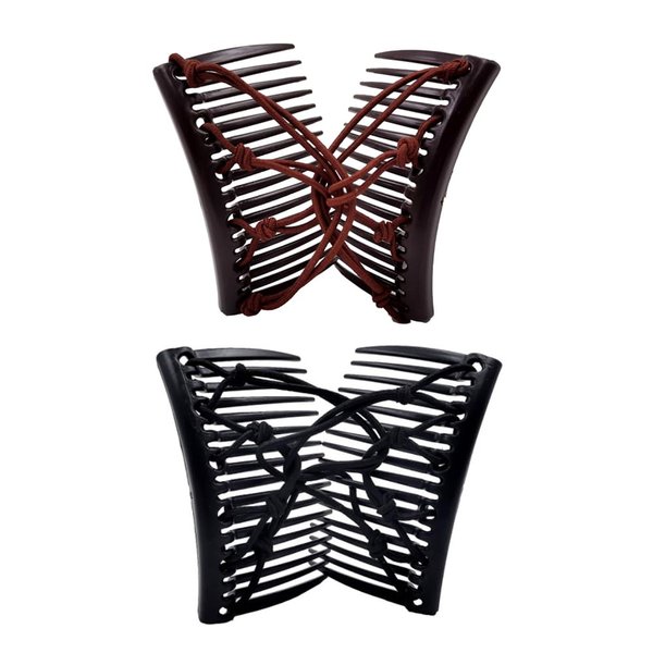 LOVEF 2 Pieces Stretchy Double Comb Hair Clip Adjustable Elastic Hair Comb No Crease Hair Pins Hair Accessories for Women Curly Thick Wavy Hair Ponytail