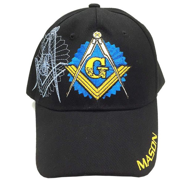 AborenCo Freemason Mason Lodge Symbol Adjustable 3D Embroidery Baseball Cap Hat (Black with Shadow)