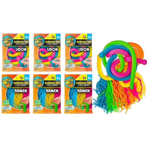 JA-RU Ramen & Udon Textured Stretchy Noodles (6 Packs) Strings and Super Sensory Fidget Toys for Kids Stocking Stuffers Pack. Autism Tactile Toy for Kids Party Favor R&U-4799-6s (Assorted)