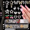 80Pcs 16 Styles 3D Nail Charms and Flatback Gems Pearl + Nail Chains, Silver Shiny Luxury Gems, Crystal Diamond Jewels Studs with Rhinestones for Nail Design, Nail Art Decor Set for Acrylic Nails