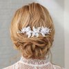 Gorais White Flower Bride Wedding Hair Comb Silver Leaf Bridal Hair Pieces Crystal Side Combs Hair Accessories for Women and Girls