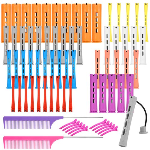 60 Pcs Hair Perm Rods, 8 Sizes Perming Rods Cold Wave Rods for Hair Rollers Hair Curlers with Rat Tail Combs Hair Clips Perm Kit for Long Short Natural Hair Hairdressing Hair Styling Tools
