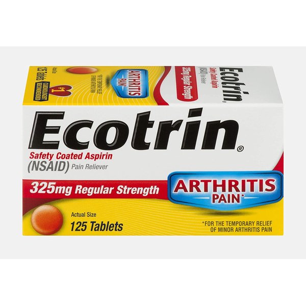 Ecotrin Safety Coated Aspirin Arthritis Pain Reliever Tablets, Regular Strength, NSAID 325 mg, 125 ct (Pack of 2)