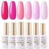 Gellen Pink Gel Nail Polish - 6 Colors Dazzling Hot Pink Gel Polish Set Neon Pink Red Purple Soak Off Gel Nail Kit Summer Bright Nail Gel Set DIY Manicure Set Valentines Gifts for Girls Women