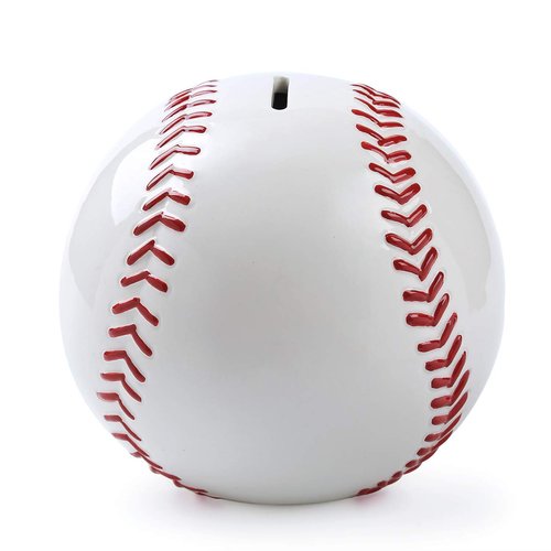 FORLONG Ceramic Piggy Bank for Boys,White Baseball Sports Coin Bank, Bedroom Decor Money Box-5.9 inch