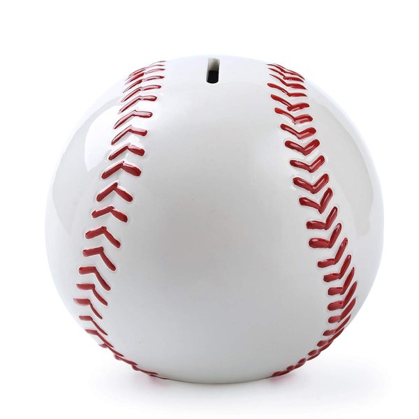 FORLONG Ceramic Piggy Bank for Boys,White Baseball Sports Coin Bank, Bedroom Decor Money Box-5.9 inch