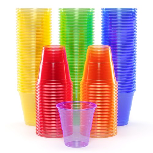 Exquisite Blacklight Party Glow Cups - 60 Pack 2 Oz - Assorted Colors - Disposable Cups For Party - Blacklight Reactive Glow In The Dark Cups For Birthday Party - Food Safe - Neon Cups