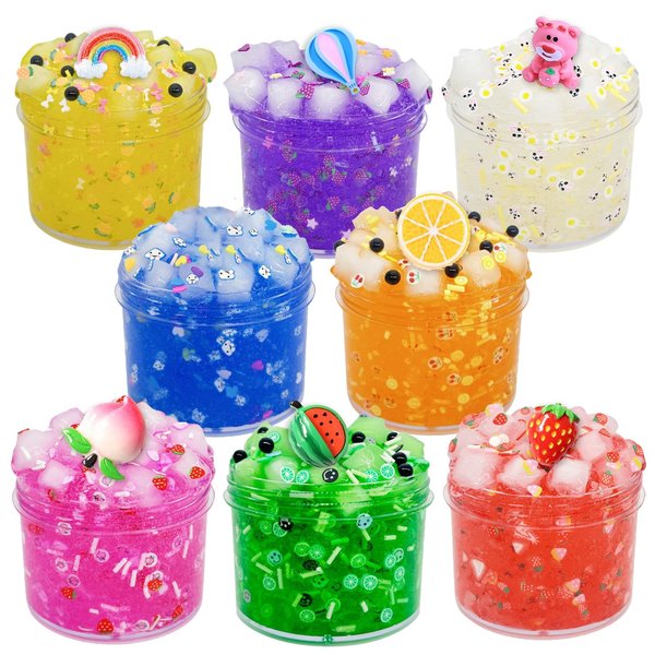 UIVIEHIR Jelly Cube Clear Slime Kit 8 Pack for Kids, Crunchy Slime, Stress Relief Toy, Party Favors for Girl Boys 6 7 8 9 10 11 12