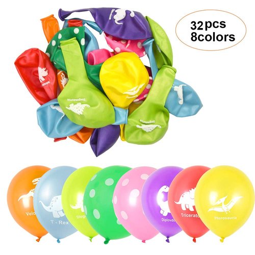 FEPITO 32 Pieces 12" Dinosaurs Balloons Dinosaur Latex Balloons for Dinosaur Party Decorations, 8 Colors