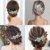Wedding Hair Combs, Crystal Flwoer Hair Clips Bride Bridesmaid Hair Sides Comb Rhinestone Barrettes, Pearl Flower Hair Pins Hair Accessories for Women Girls (Green)