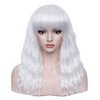 BERON White Wavy Wigs Women Medium Length Hair Wig with Bangs Curly Synthetic Wigs for Cosplay Party Daily Use Wigs with Wig Cap