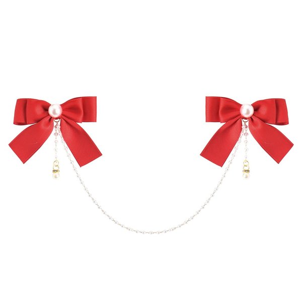 Satin Hair Bow Clips for Women Girls Valentines Day Hair Bows Accessories for Women Small Red Ribbon Bow Hair Clip Pearl Bow Barrettes for Girl Tassel Ribbon Bowknot Hair Clips Bow Decorated Hair Clip