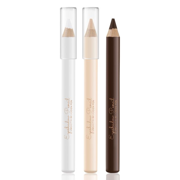 Apooliy 3Pcs Eyebrow Pencil Eyeliner Contour Set, Waterproof Long Lasting Brow Pen, Smooth White Eyeliner,Translucent Contour Pen,3 Colors Makeup Pencil