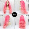 Yinuozhogntian Long Wave Pastel Pink Ombre Synthetic Lace Front Wigs for Women Bright Red Pink Wig Natural Wave Glueless Heat Resistant Fiber Drag Queen Wigs