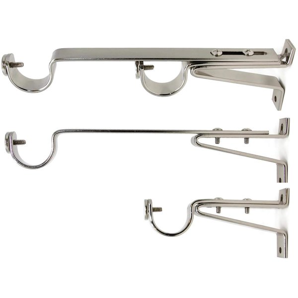 Urbanest Long Double Drapery Curtain Window Rod Bracket Holder, Up to 1.25" Rod - Brushed/Stainless Steel, 2 Pieces