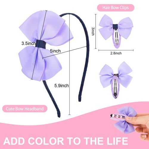 Amariver 6 Packs Headband for Girls Bow Headband Bow Hair Clips Purple Hot Pink Hair Band Bands for Kids Soft Hair Bows Sweet Headband for Toddler Cute Hair Accessories for Children