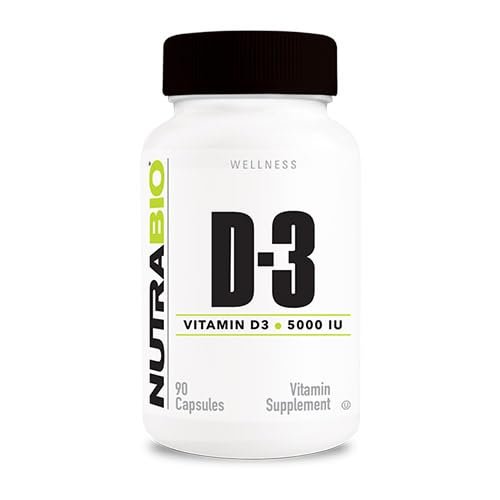 NutraBio Vitamin D (5000 IU), Immune Support - 90 Vegetable Capsules