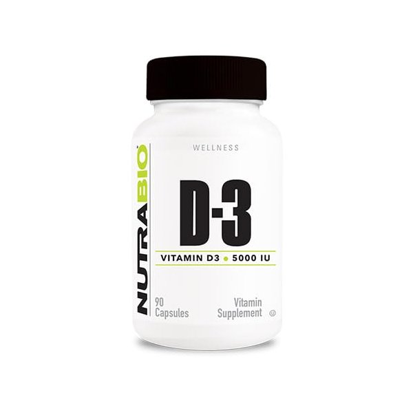 NutraBio Vitamin D (5000 IU), Immune Support - 90 Vegetable Capsules