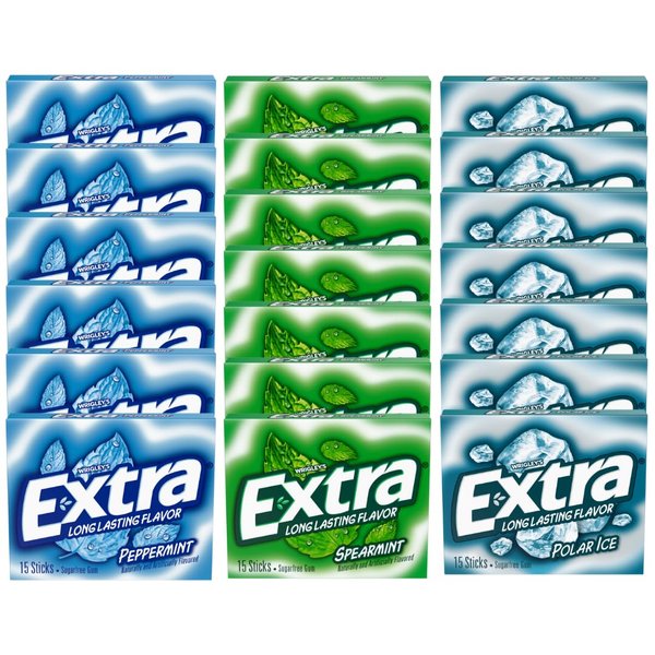 Extra Mint Sugar-Free Chewing Gum Bulk Variety Pack - Polar Ice, Spearmint, and Peppermint - Fresh Breath and Long-Lasting Flavor - 15 pc - (18 Pack)