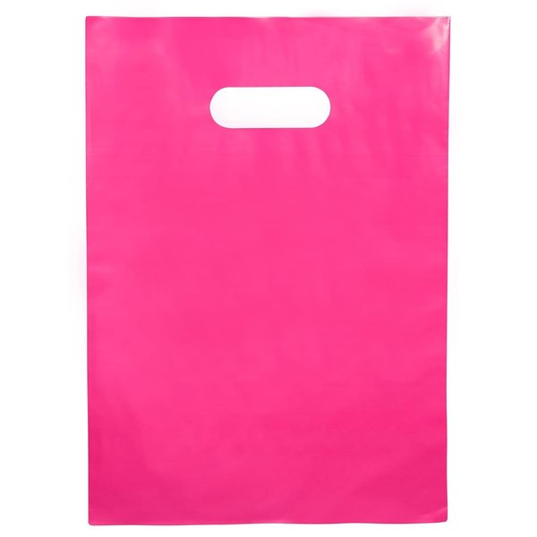 100 Pack of 9 x 12" Pink Plastic Shopping Bag with Die Cut Handle Merchandise Bags with Retail, Great For Merchandise Boutique Retail Glossy Pink Plastic Bags With Handles Cerise Hot