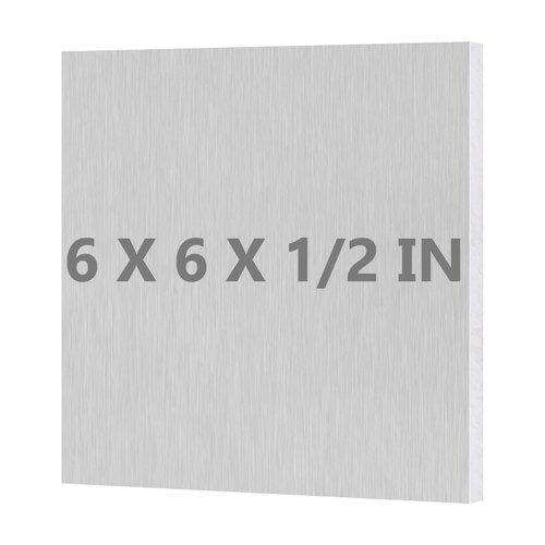 6061 T651 Aluminum Sheet Metal 6 x 6 x 1/2 (12.7MM) Inch Flat Plain Aluminum Plate Covered with Protective Film, Heat Treatable Rectangle 0.50" Thick Aluminum Metal Platefor Crafting, Industry