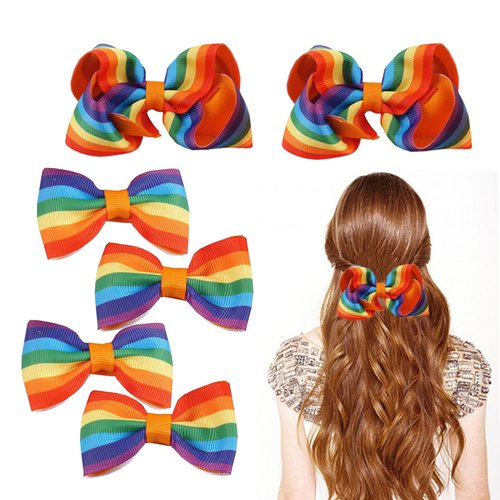 mdgfge 6Pcs Rainbow Hair Bows with Clips Gay Day Grosgrain Ribbons Rainbow Hair Pins Alligator Hair Accessories for Women Girls Party Decoration Daily Use