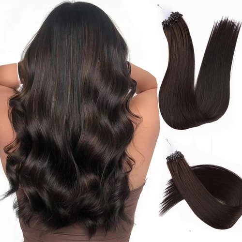 Micro Link Hair Extensions Human Hair 30g 14inch(#2) Dark Brown Microlink Hair Extensions Human Hair Microbead Hair Extensions Microlink Hair Extensions Micro Beads Hair Extensions For Women