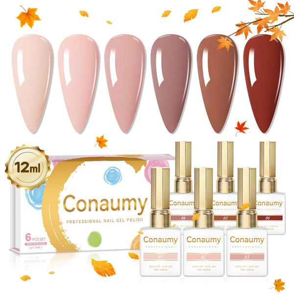 Conaumy Nude Base Gel Nail Polish 6 Colors Neutral gel nail polish set nuded natural basic colors Skin Tones Pink gel nude nail polish Soak Off UV gel polish nail Manicure Home DIY Gifts for Women