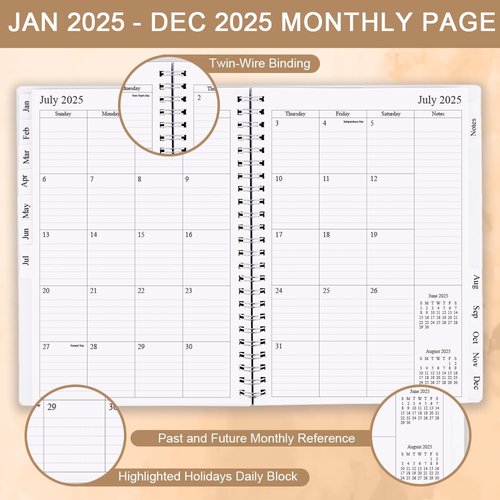 2025 Planner - Planner 2025 for Women & Men, January 2025 - December 2025, Monthly and Weekly Calender Planner with 12 Monthly Tabs, 6.4" x 8.5", Brown