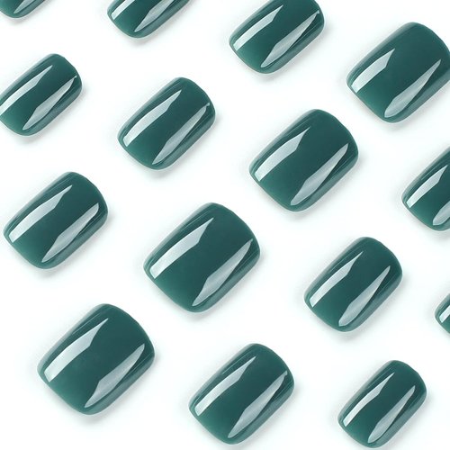 Short Press on Nails Square Shaped Fake Nails Green False Nails Light Green Glue on Nails Simple Pure Color Green Stick on Nails Summer Acrylic Nails Full Cover Glossy Artificial Nails for Women 24Pcs