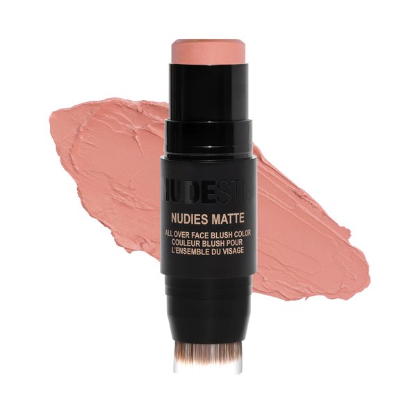 Nudestix Nudies Matte Cream Blush Stick 3-in-1 All Over Face Color - Blush Stick for Cheeks Eyes and Lips - Cream Blush for Cheeks w/Blending Brush (Bare Back)