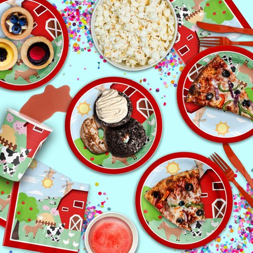 Birthday Party Supplies Set Plates Napkins Cups Tableware Kit for 16 … (Barnyard Farm Animals)