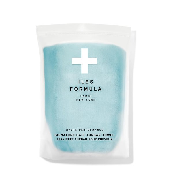 ILES FORMULA Haute Performance Hair Turban Towel: Fast Absorbing Microfiber Towel, Reduces Hair Static, Frizz, and Breakage, Limited Edition, Spa Blue