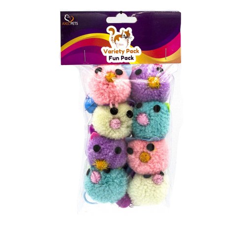 AXEL PETS Pupsik Mice Plush Toys with Ring Bells Interactive Catch Play Toys for Cat, Pack of 8 Mice