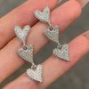 Sttiafay Vintage Heart Drop Earrings Long Heart Dangle Earrings Triple Heart Stud Earrings Silver Love Heart Earrings Jewelry for Women and Girls
